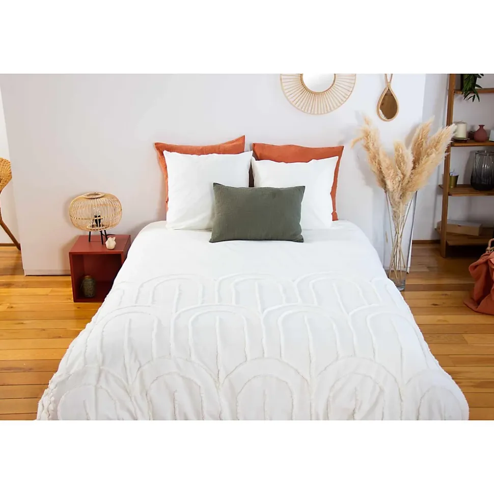 Parure de lit finition tufté - 100% coton lavé 52 fils/cm²