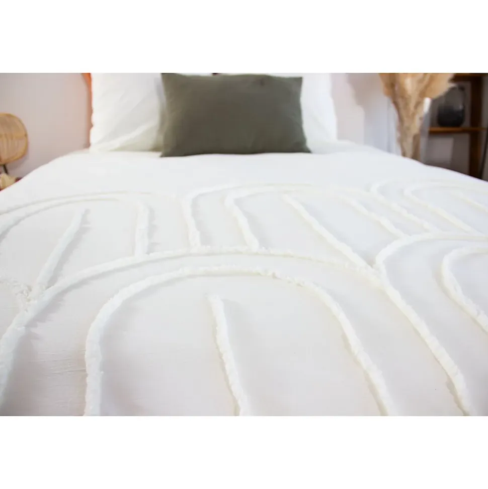 Parure de lit finition tufté - 100% coton lavé 52 fils/cm²