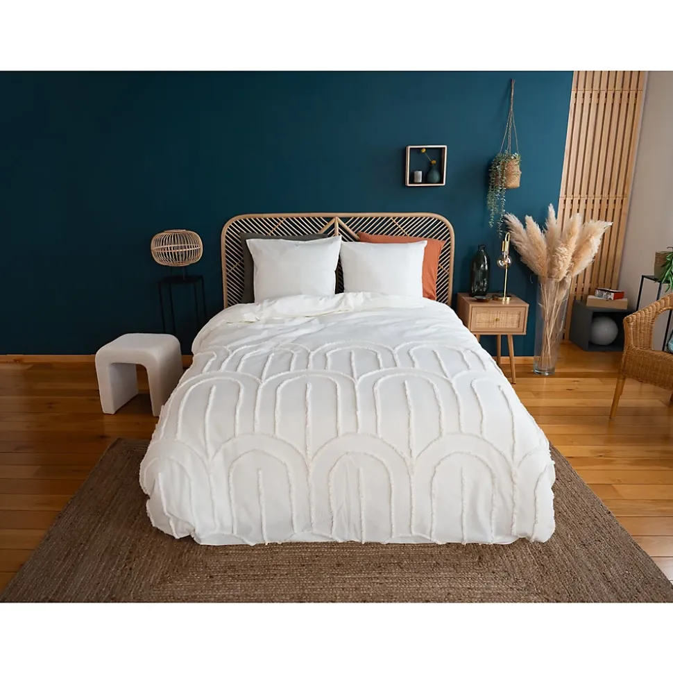 Parure de lit finition tufté - 100% coton lavé 52 fils/cm²