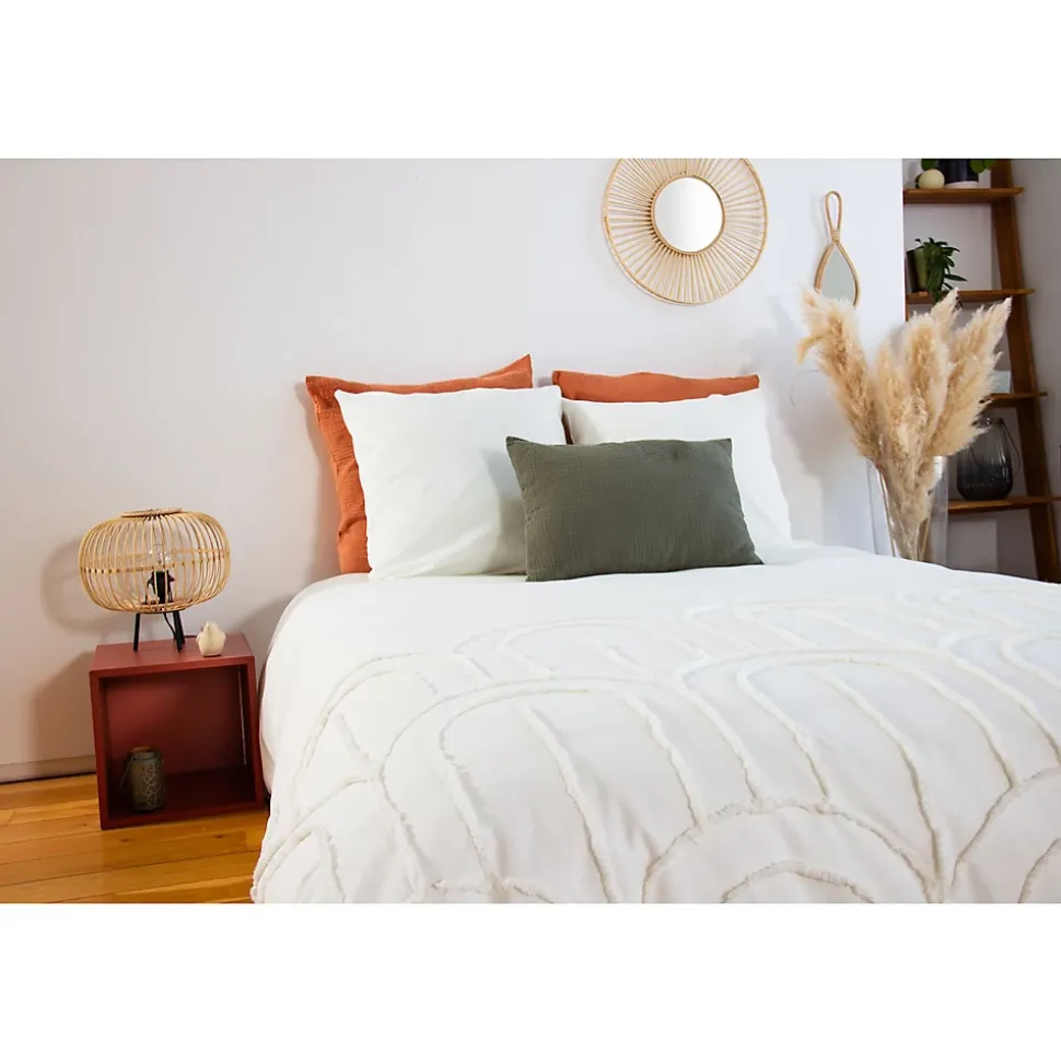 Parure de lit finition tufté - 100% coton lavé 52 fils/cm²
