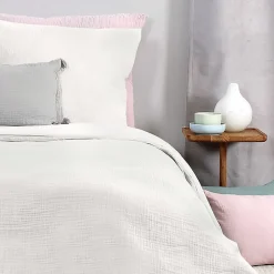Parure de lit housse de couette avec taie d'oreiller 100% gaze de coton blanc taille 140x200 cm