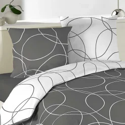 Parure de lit imprimée "Cercles" (140x200 cm - Gris Galet)