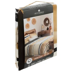 Parure de lit imprimée Hana - percale - jaune ocre - 240x220 cm - Atmosphera