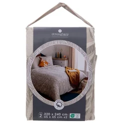 Parure de lit imprimée Nalh 240x220cm beige lin - Atmosphera
