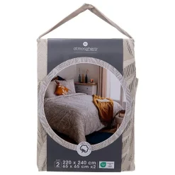 Parure de lit imprimée Nalh 240x220cm beige lin - Atmosphera
