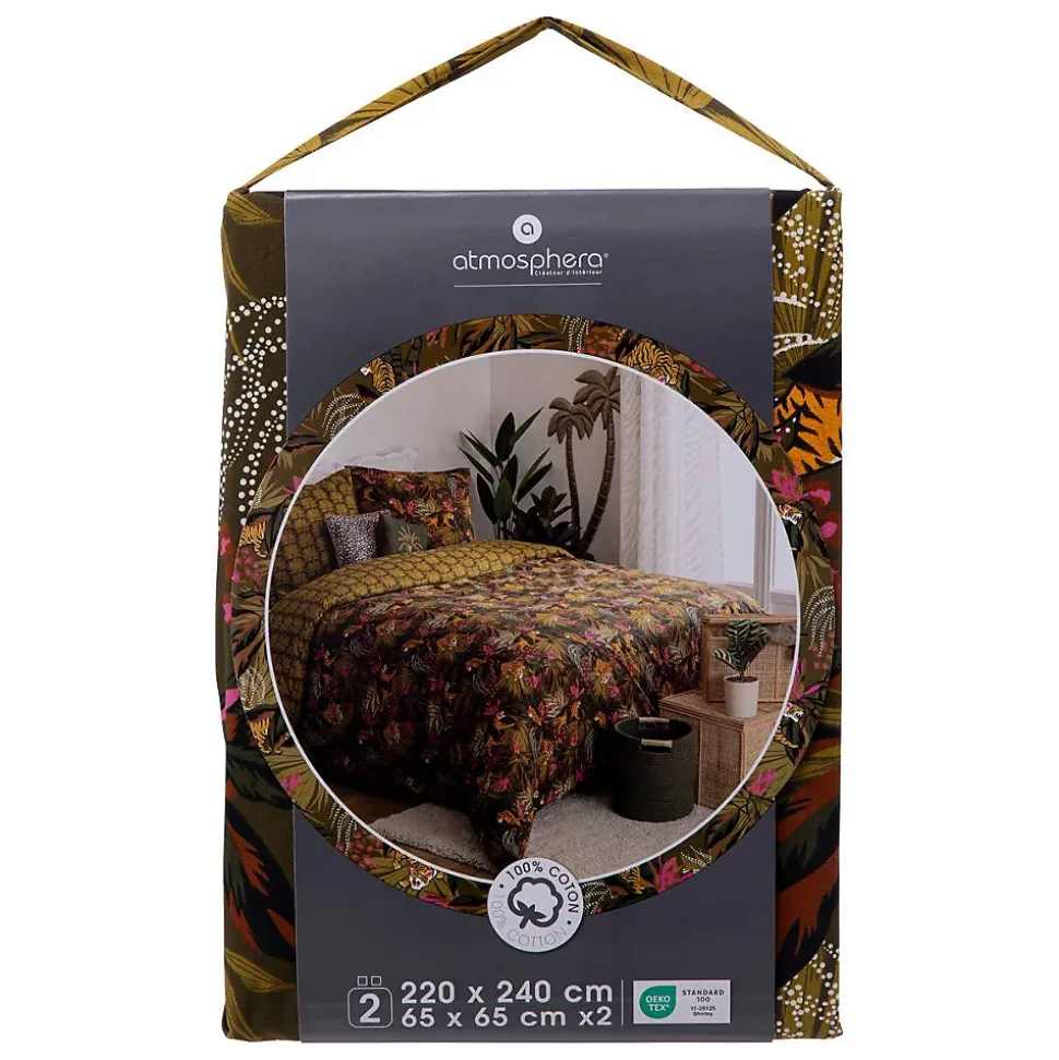 Parure de lit imprimée Tropical boudoir 240x220cm vert kaki - Atmosphera
