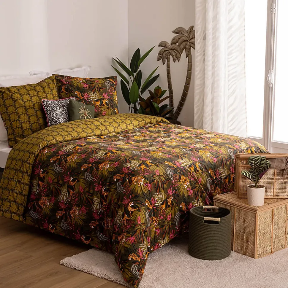 Parure de lit imprimée Tropical boudoir 240x220cm vert kaki - Atmosphera