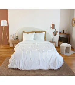 Parure de lit JAJA - 240x220 cm - Coton BCI lavé tufté - 52 fils,cm² - Blanc - 220x240cm - Blanc
