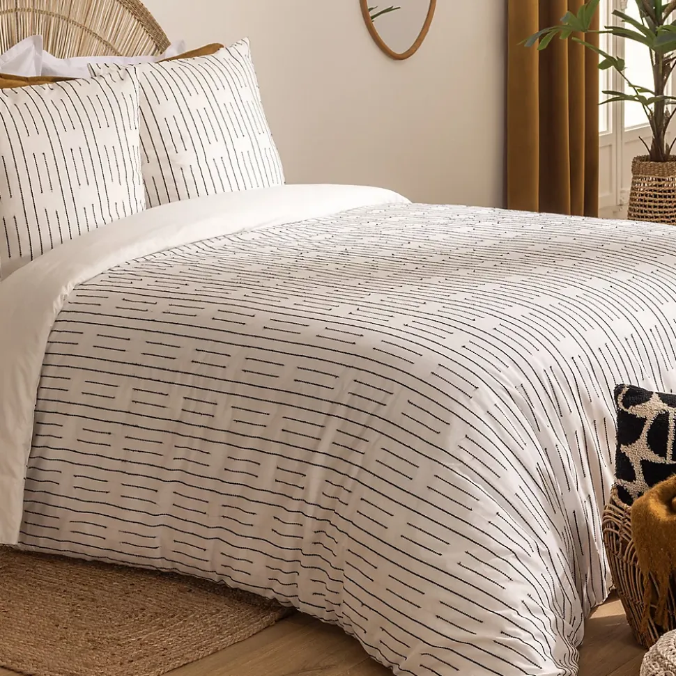 Parure de lit Kain coton blanc/noir 260x240cm - Atmosphera