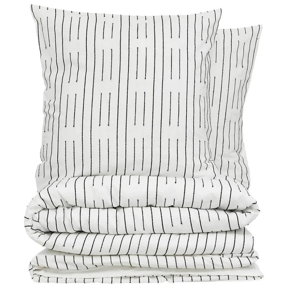 Parure de lit Kain coton blanc/noir 260x240cm - Atmosphera