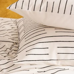 Parure de lit Kain coton blanc/noir 240x220cm - Atmosphera