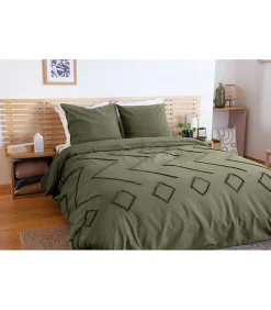 Parure de lit KAYL - 240x220 cm - Coton BCI lavé tufté - 52 fils,cm² - Kaki - 220x240cm - Vert kaki