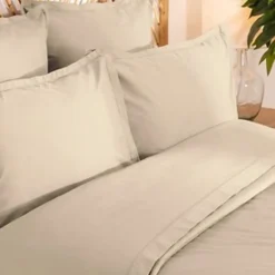 Parure de lit Landiha Percale beige lin 260x240cm - Atmosphera