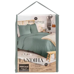 Parure de lit Landiha Percale vert jade 260x240cm - Atmosphera