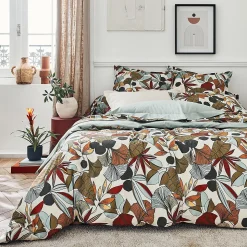 Parure de lit percale de coton 240x220 cm CASCADE vert Sauge 3 pièces