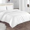 Parure de lit percale de coton 80 fils/cm² - Housse de couette 220 x 240 cm + 2 taies d'oreiller 63 x 63 cm - Blanc passepoil