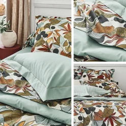 Parure de lit percale de coton 140x200 cm CASCADE vert Sauge 2 pièces