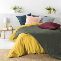 Parure de lit rayures dans le tissage (240x220 cm - Vert)