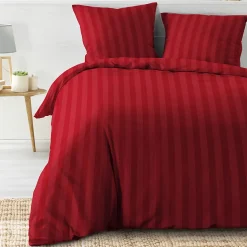 Parure de lit rayures dans le tissage (240x220 cm - Rouge)