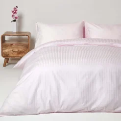 Parure de lit satin rayé en coton égyptien 330 fils violet, 260x220cm - HOMESCAPES