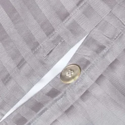 Parure de lit satin rayé en coton égyptien 330 fils gris, 200x200cm - HOMESCAPES