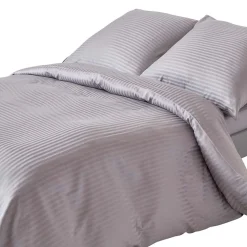Parure de lit satin rayé en coton égyptien 330 fils gris, 240x220cm - HOMESCAPES
