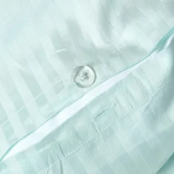 Parure de lit satin rayé en coton égyptien 330 fils bleu, 155x220cm - HOMESCAPES