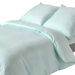 Parure de lit satin rayé en coton égyptien 330 fils bleu, 155x220cm - HOMESCAPES