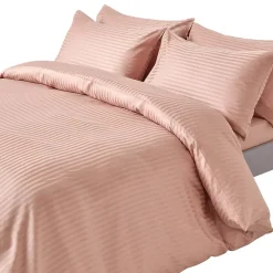 Parure de lit satin rayé en coton égyptien 330 fils taupe, 200x200cm - HOMESCAPES