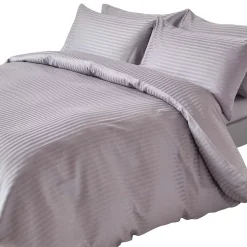 Parure de lit satin rayé en coton égyptien 330 fils gris, 230x220cm - HOMESCAPES