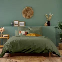 Parure de lit unie 2 personnes 220x240cm PERCALE KAKI