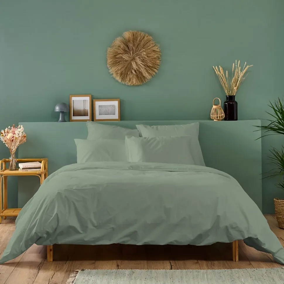 Parure de lit unie 1 personne 140x200cm PERCALE SAUGE