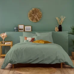 Parure de lit unie 1 personne 140x200cm PERCALE SAUGE