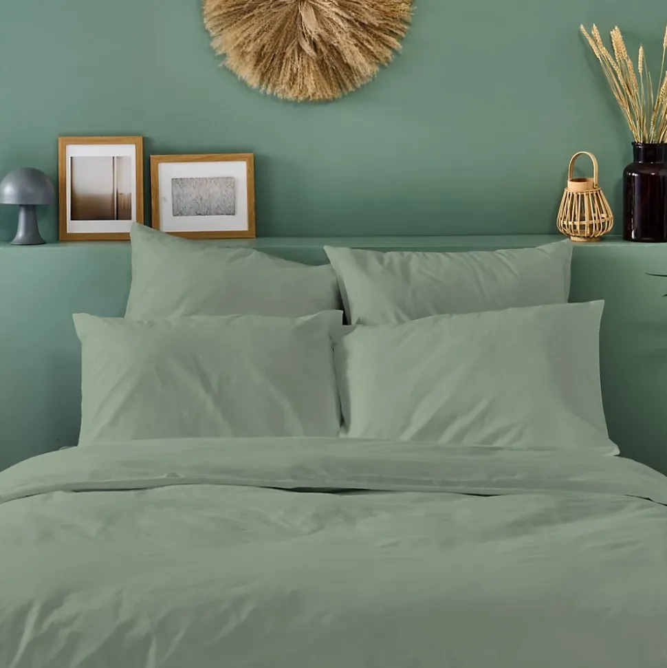 Parure de lit unie 1 personne 140x200cm PERCALE SAUGE