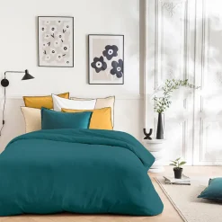 Parure de lit unie en coton finition bourdon 260x240cm