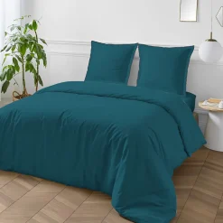 Parure de lit unie en coton finition bourdon 260x240cm