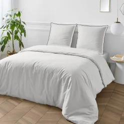Parure de lit unie en coton finition bourdon 240x220cm