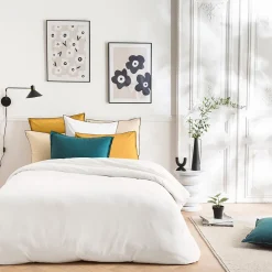 Parure de lit unie en coton finition bourdon 240x220cm