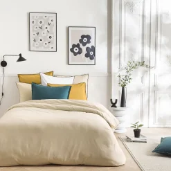 Parure de lit unie en coton finition bourdon 240x220cm