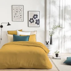 Parure de lit unie en coton finition bourdon 260x240cm