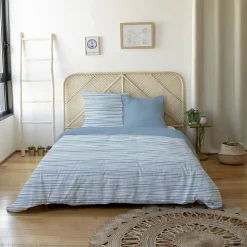 Parure de lit 240x220 cm 100% polyester microfibre BLIS bleu 3 pièces