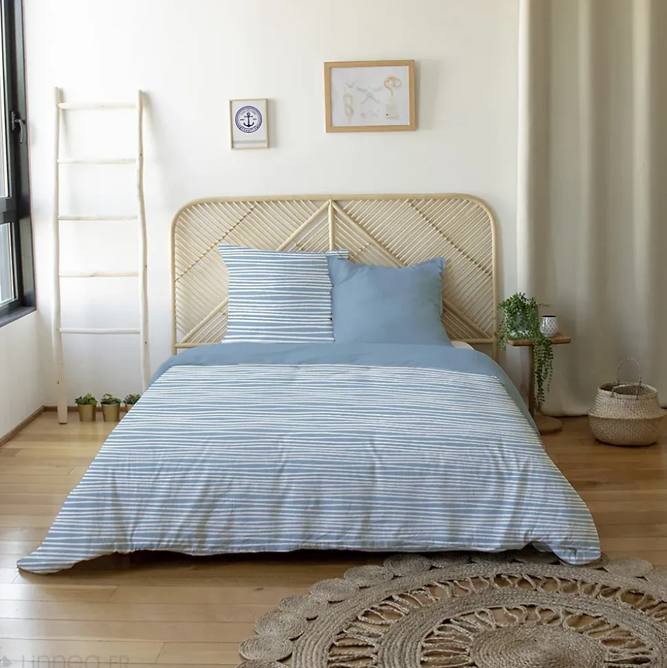 Parure de lit 240x220 cm 100% polyester microfibre BLIS bleu 3 pièces