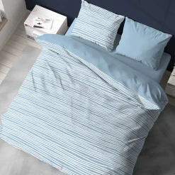 Parure de lit 240x220 cm 100% polyester microfibre BLIS bleu 3 pièces