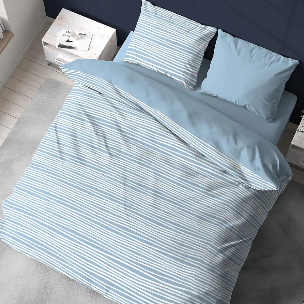 Parure de lit 240x220 cm 100% polyester microfibre BLIS bleu 3 pièces