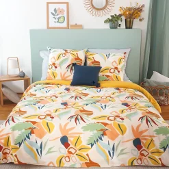 Parure de lit 240x220 cm coton BCI adouci LUCIA Jaune Cobalt 3 pièces