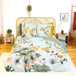 Parure de lit 260x240 cm coton KUSMI bleu