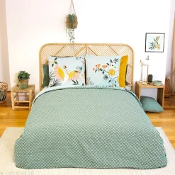 Parure de lit 260x240 cm coton KUSMI bleu