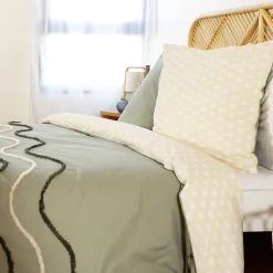 Parure de lit 260x240 cm coton BCI adouci LINEA Vert 3 pièces