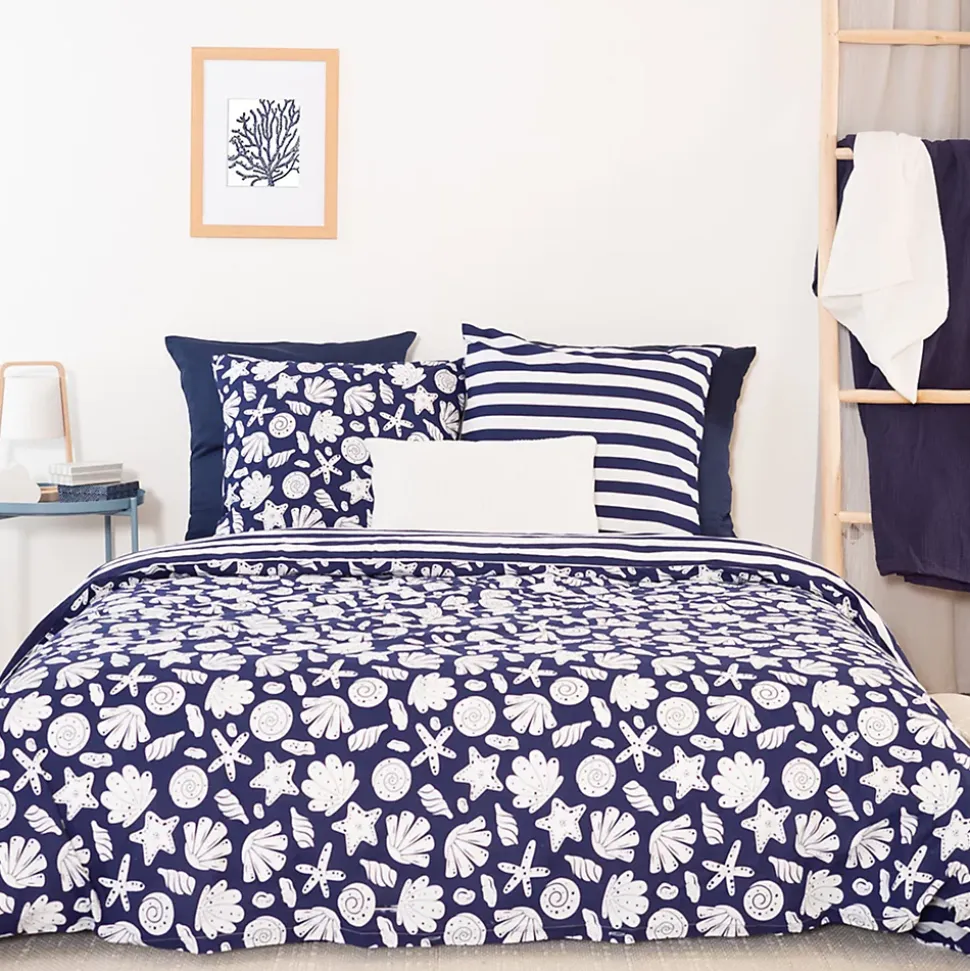 Parure de lit 260x240 cm coton BCI adouci CAPRI Bleu 3 pièces