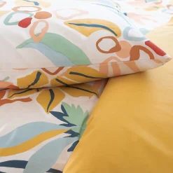 Parure de lit 260x240 cm coton BCI adouci LUCIA Jaune Cobalt 3 pièces